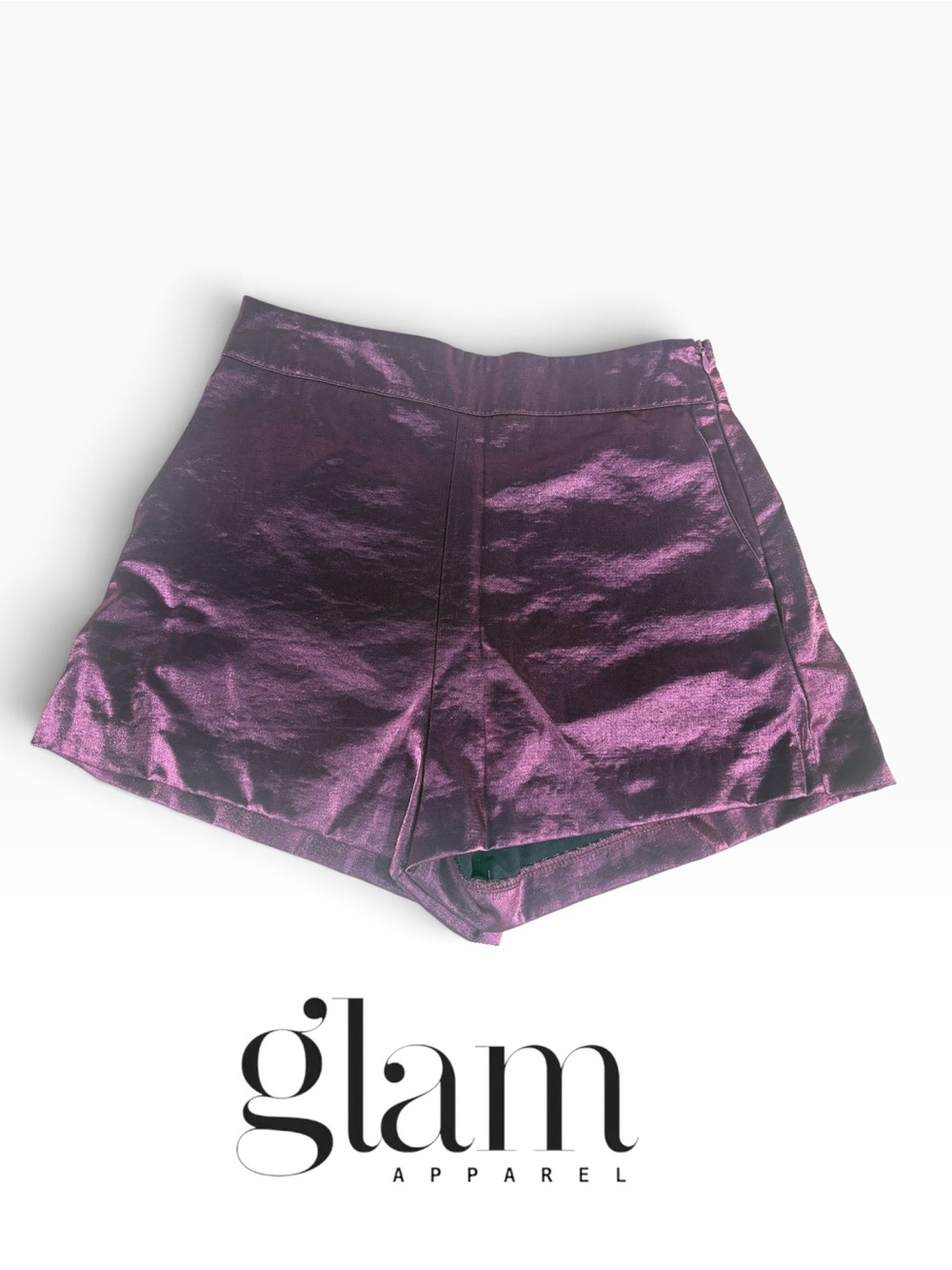 glam Metallic Deep Purple High-Waist Shorts